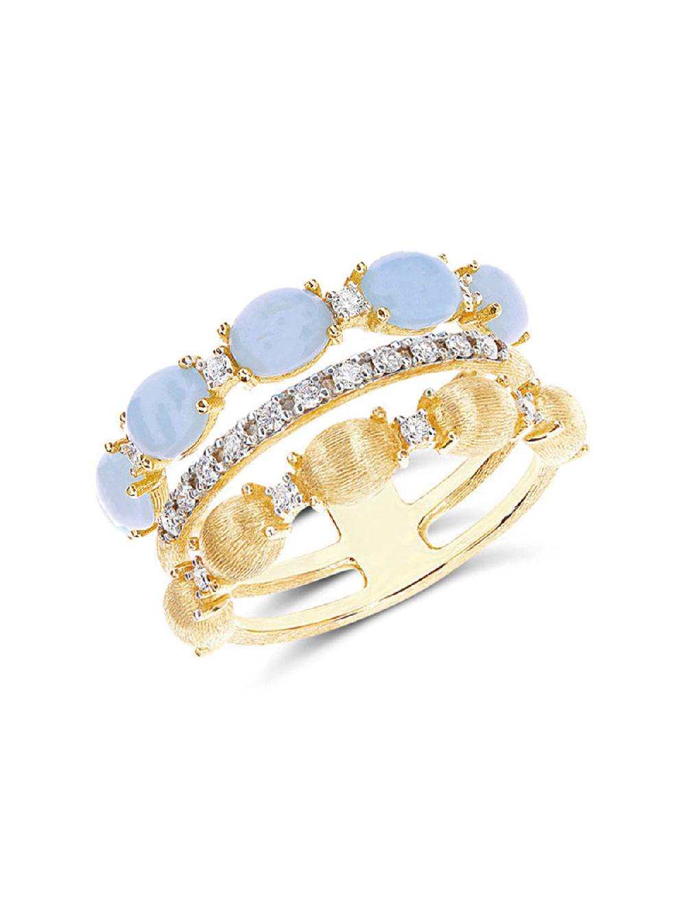 Nanis Anello "DANCING AZURE" a tripla fascia in oro, diamanti e acquamarina – Nanis Italian Jewels