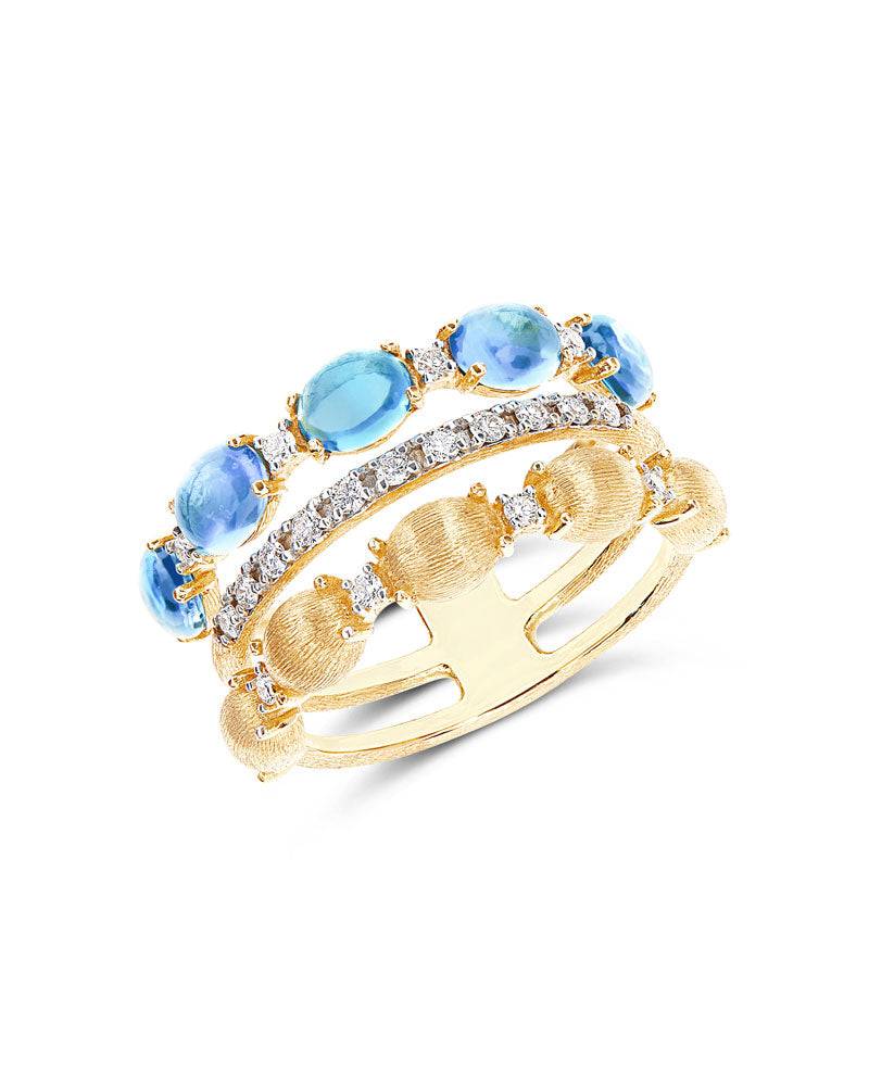 Nanis Anello "DANCING AZURE" a tripla fascia in oro, diamanti e topazio Lond – Nanis Italian Jewels