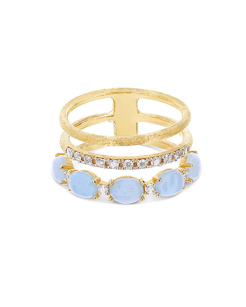 Nanis Anello "DANCING AZURE" A Tripla Fascia In Oro, Diamanti E Acquamarina – Nanis Italian Jewels