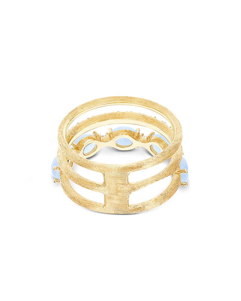 Nanis Anello "DANCING AZURE" A Tripla Fascia In Oro, Diamanti E Acquamarina – Nanis Italian Jewels