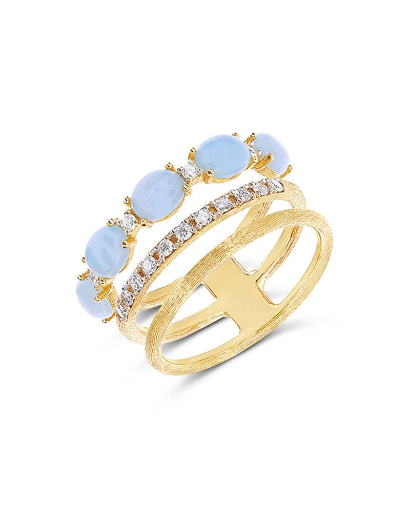 Nanis Anello "DANCING AZURE" a tripla fascia in oro, diamanti e acquamarina – Nanis Italian Jewels