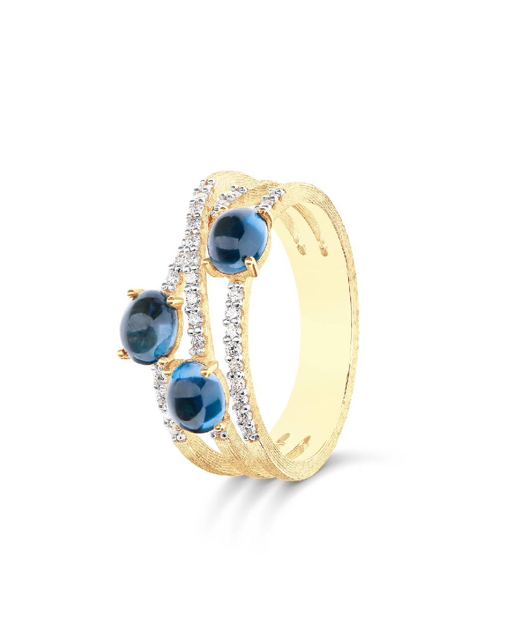 Nanis Anello "DANCING AZURE" A Tripla Fascia Incrociata In Oro, Diamanti E T – Nanis Italian Jewels