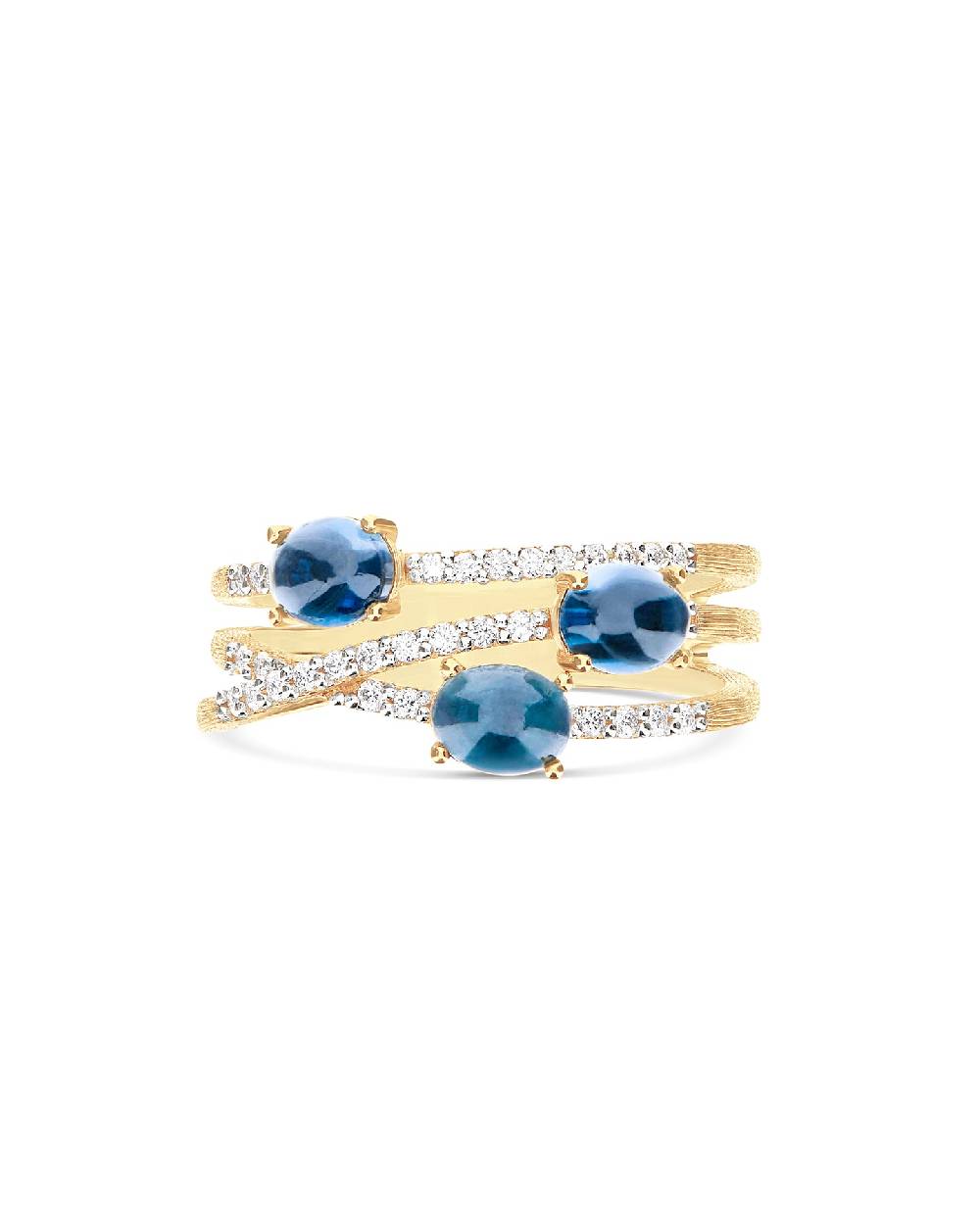 Nanis Anello "DANCING AZURE" a tripla fascia incrociata in oro, diamanti e t – Nanis Italian Jewels