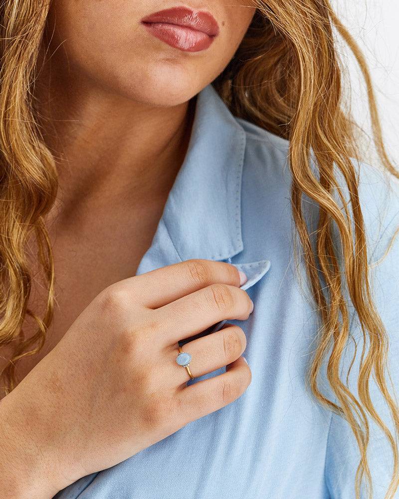 Nanis Anello "DANCING AZURE" Con Boule In Oro, Diamanti E Acquamarina (picco – Nanis Italian Jewels