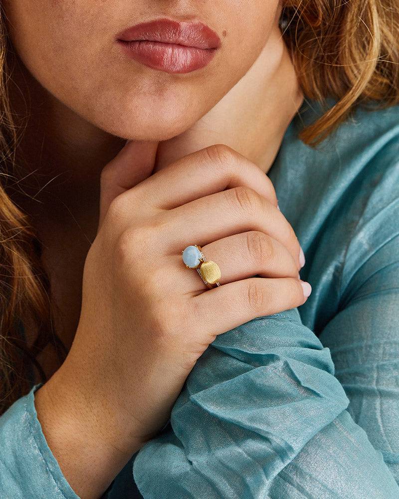 Nanis Anello "DANCING AZURE" Impilabile In Oro, Diamanti E Acquamarina (gran – Nanis Italian Jewels