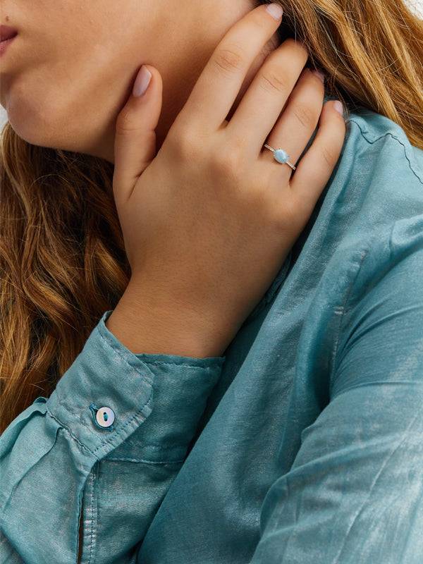 Nanis Anello "DANCING AZURE" Impilabile In Oro, Diamanti E Acquamarina (medi – Nanis Italian Jewels