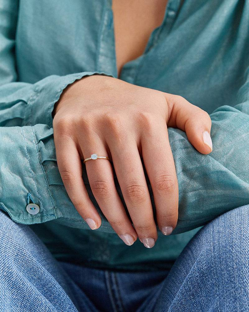 Nanis Anello "DANCING AZURE" Impilabile In Oro, Diamanti E Acquamarina (picc – Nanis Italian Jewels