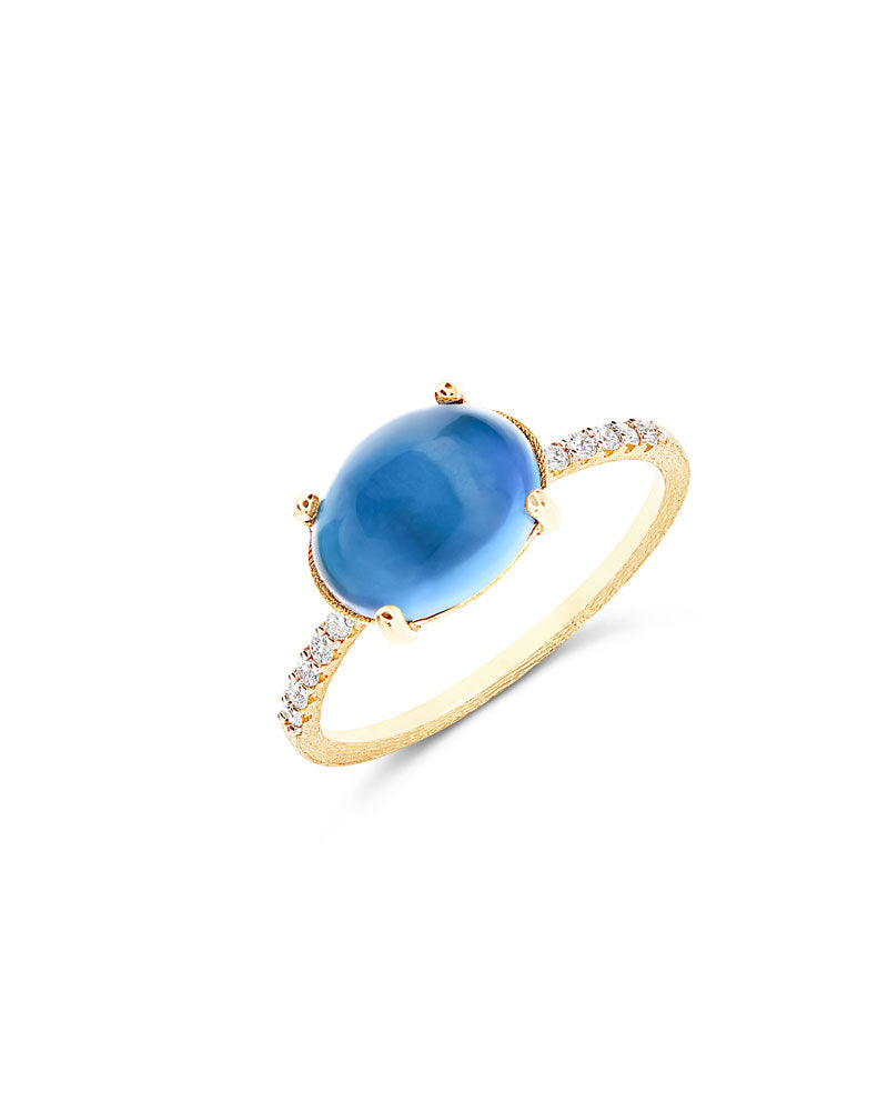 Nanis Anello "DANCING AZURE" in oro, diamanti e topazio London blu (grande) – Nanis Italian Jewels