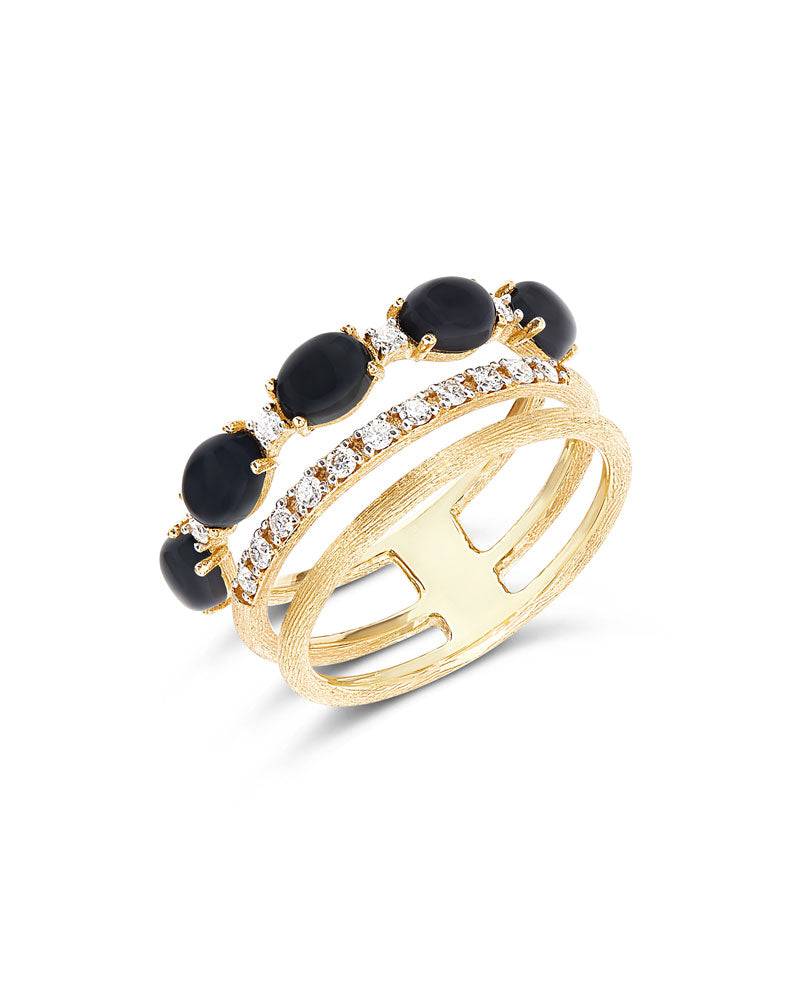 Nanis Anello "DANCING MYSTERY BLACK" a tripla fascia, in oro, pavé di diaman – Nanis Italian Jewels