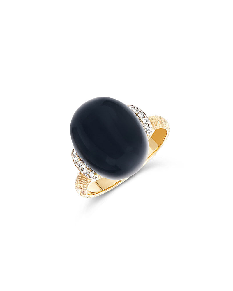 Nanis Anello "DANCING MYSTERY BLACK" con boule in oro, diamanti e onice nero – Nanis Italian Jewels