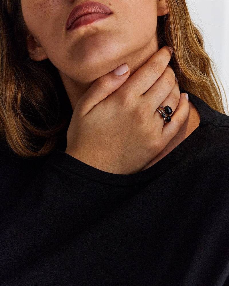 Nanis Anello "DANCING MYSTERY BLACK" Impilabile In Oro, Diamanti E Onice Ner – Nanis Italian Jewels