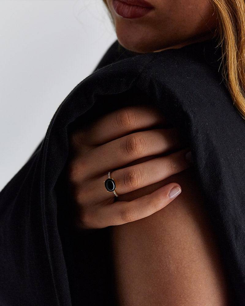 Nanis Anello "DANCING MYSTERY BLACK" Impilabile In Oro, Diamanti E Onice Ner – Nanis Italian Jewels