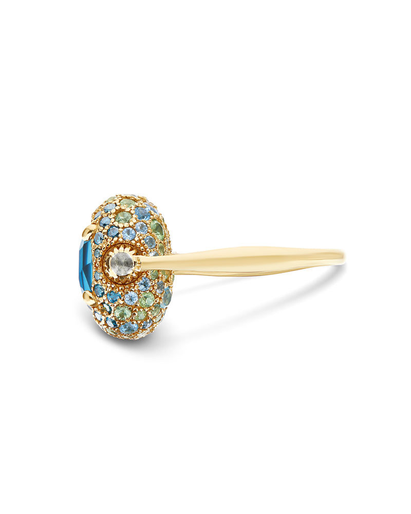 Nanis Anello "DANCING REVERSE" Double Face In In Oro, Diamanti Blu, Topazio – Nanis Italian Jewels