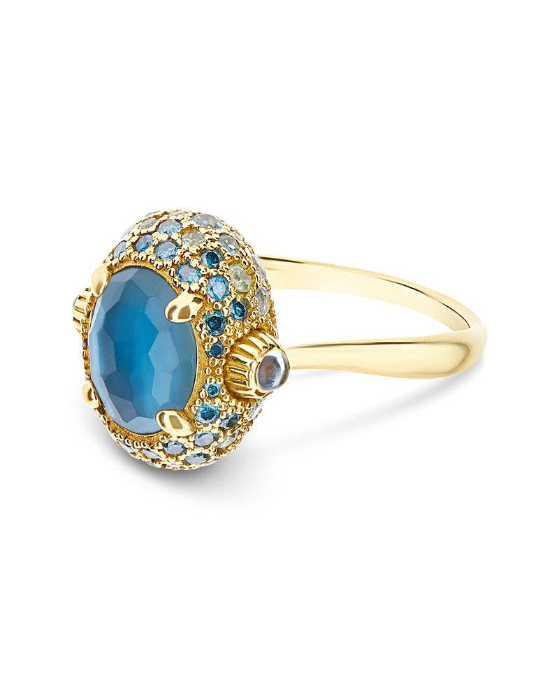 Nanis Anello "DANCING REVERSE" double face in in oro, diamanti blu, topazio – Nanis Italian Jewels