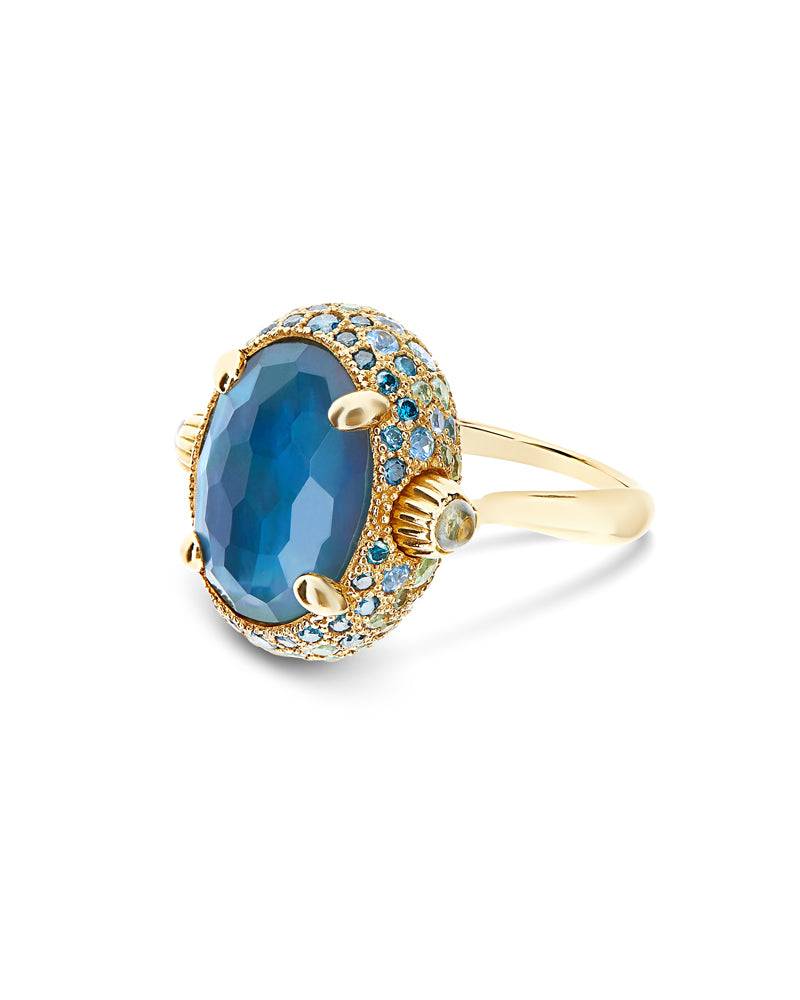 Nanis Anello "DANCING REVERSE" double face in in oro, diamanti blu, topazio – Nanis Italian Jewels