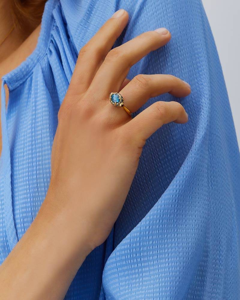 Nanis Anello "DANCING REVERSE" Double Face In In Oro, Diamanti Blu, Topazio – Nanis Italian Jewels