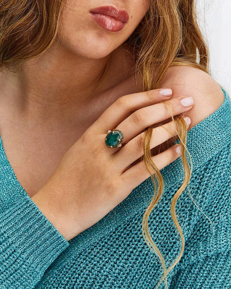 Nanis Anello "DANCING REVERSE" Double Face In Oro, Diamanti, Tsavorite, Amet – Nanis Italian Jewels