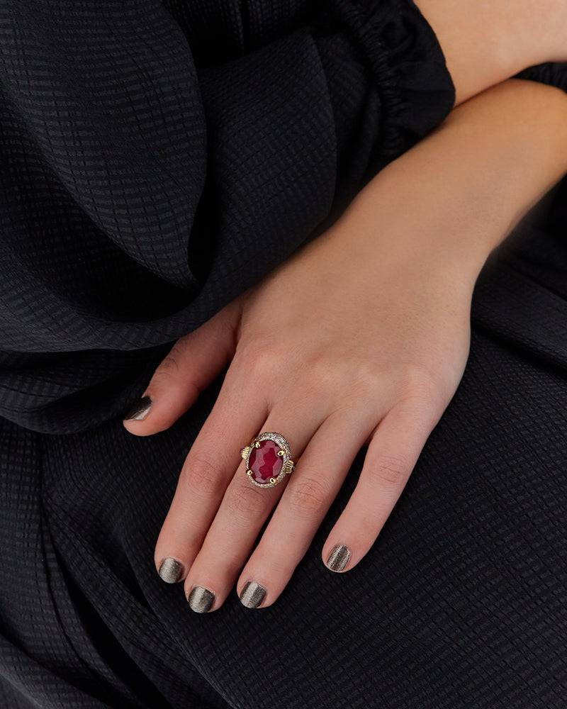 Nanis Anello "DANCING REVERSE" Double Face In Oro, Rubini, Diamanti E Crista – Nanis Italian Jewels