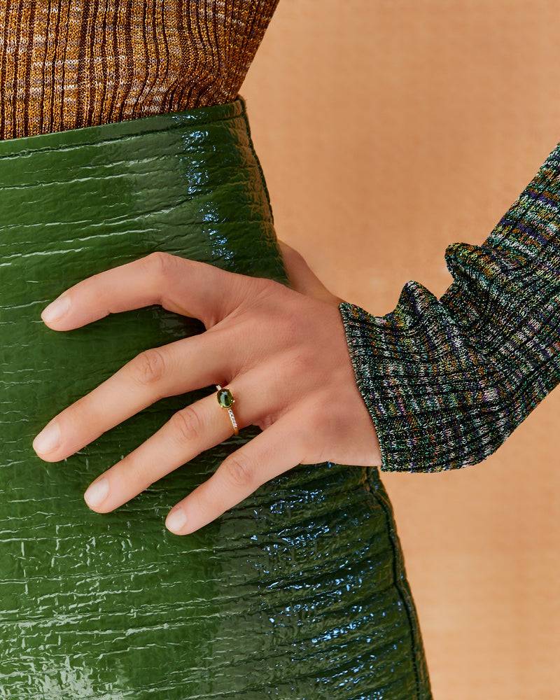 Nanis Anello "DANCING TOURMALINES" In Oro, Diamanti E Tormalina Verde (medio – Nanis Italian Jewels