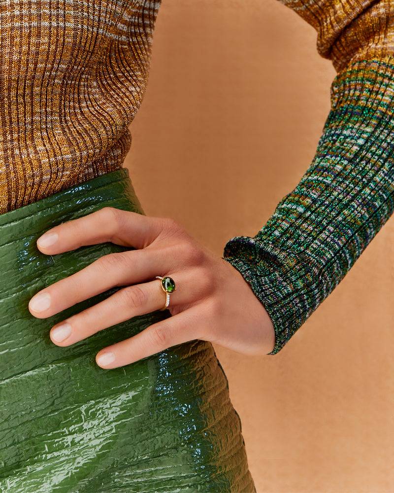 Nanis Anello "DANCING TOURMALINES" In Oro, Diamanti E Tormalina Verde (grand – Nanis Italian Jewels