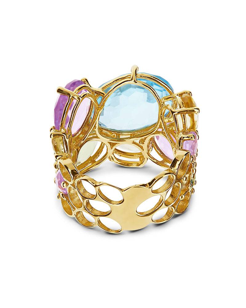 Nanis Anello "IPANEMA" A Fascia In Oro, Ametista, Topazio Blu E Quarzo – Nanis Italian Jewels