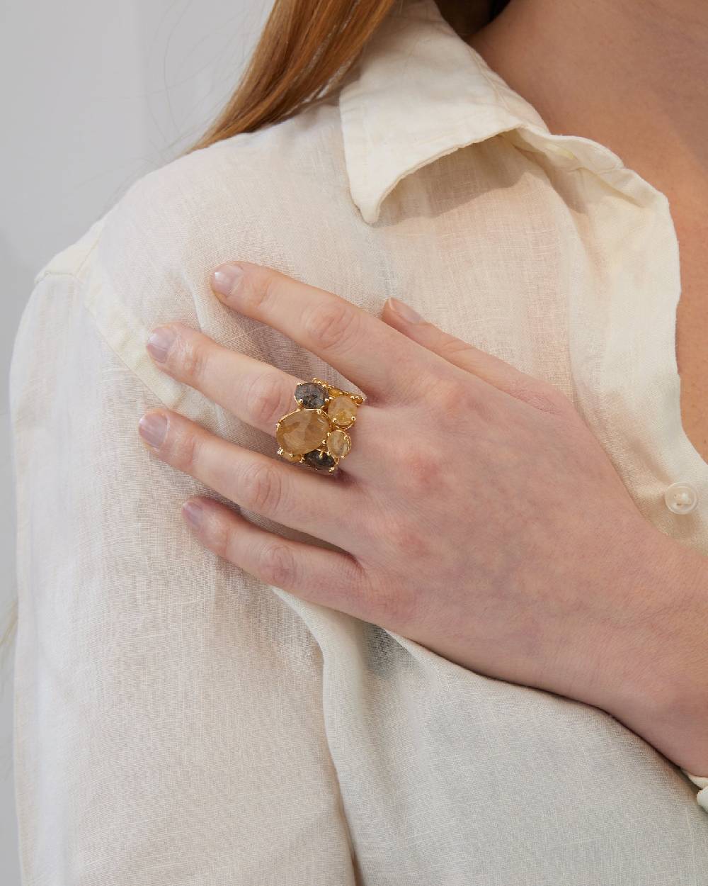 Nanis Anello "IPANEMA" A Fascia In Oro E Quarzo Rutilato – Nanis Italian Jewels