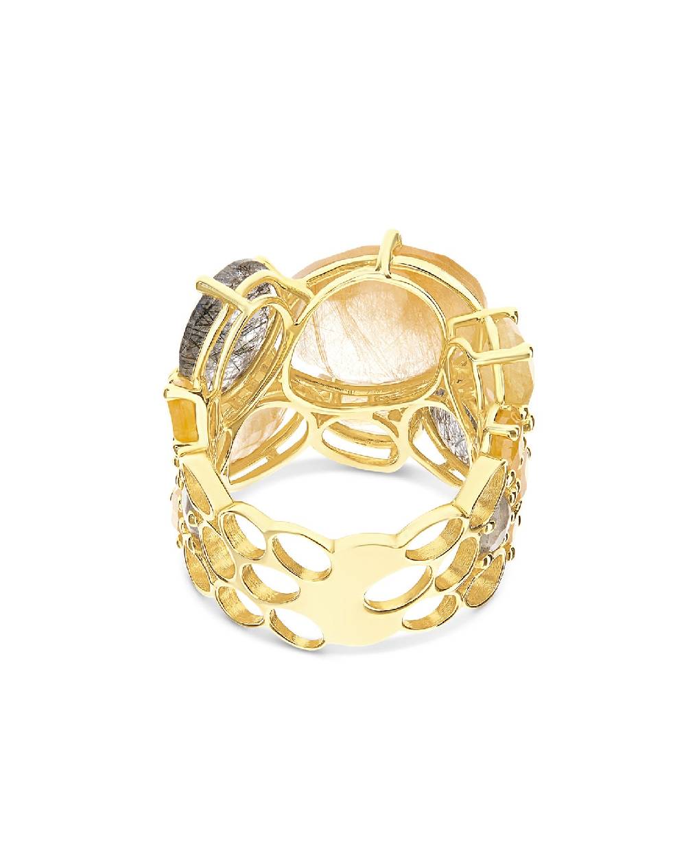 Nanis Anello "IPANEMA" A Fascia In Oro E Quarzo Rutilato – Nanis Italian Jewels
