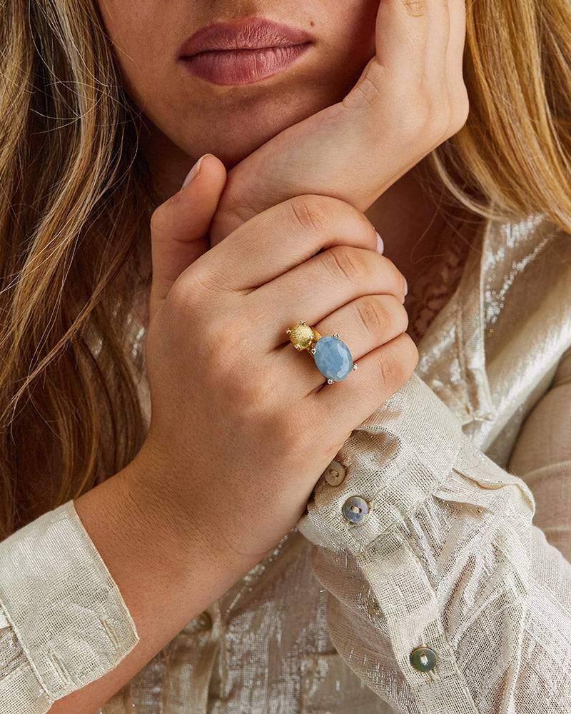 Nanis Anello "IPANEMA" In Oro, Acquamarina E Dettagli Di Diamanti (grande) – Nanis Italian Jewels