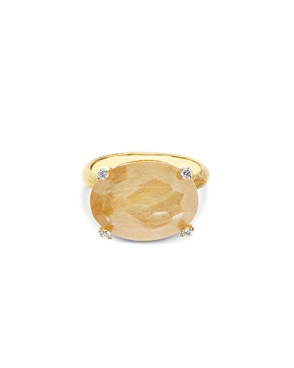 Nanis Anello "IPANEMA" In Oro, Quarzo Rutilato Giallo E Dettagli Di Diamanti – Nanis Italian Jewels