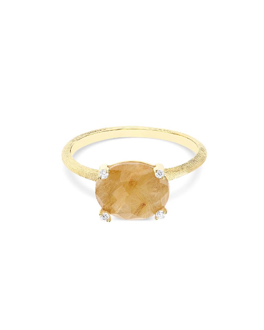 Nanis Anello "IPANEMA" In Oro, Quarzo Rutilato Giallo E Dettagli Di Diamanti – Nanis Italian Jewels