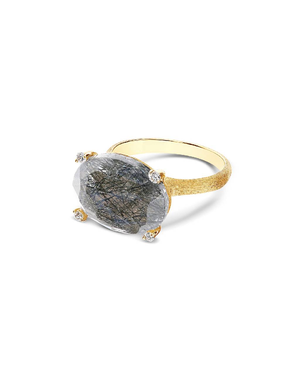 Nanis Anello "IPANEMA" in oro, quarzo rutilato grigio e dettagli di diamanti – Nanis Italian Jewels