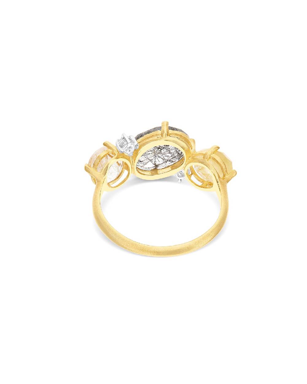 Nanis Anello "IPANEMA" In Oro, Quarzo Rutilato Grigio E Giallo E Dettagli Di – Nanis Italian Jewels