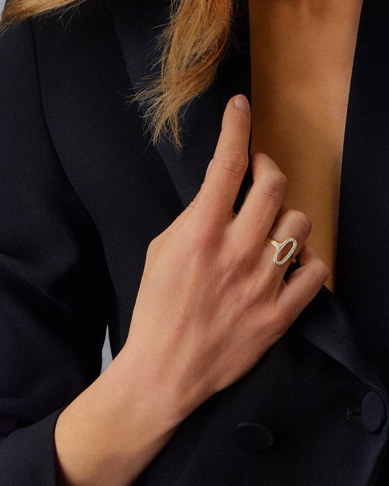 Nanis Anello "LIBERA" Con Elemento Ovale In Oro E Diamanti (piccolo) – Nanis Italian Jewels