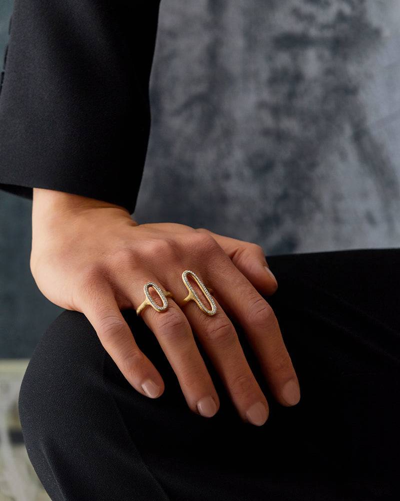 Nanis Anello "LIBERA" Con Elemento Ovale In Oro E Diamanti (piccolo) – Nanis Italian Jewels