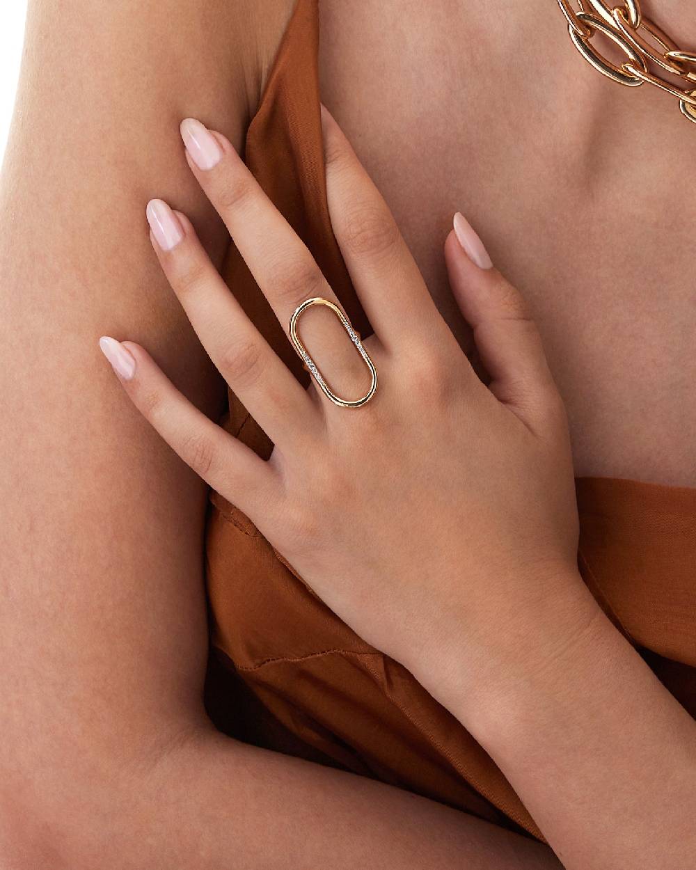 Nanis Anello "LIBERA" Di Design Ovale Aperto In Oro Rosa E Diamanti – Nanis Italian Jewels