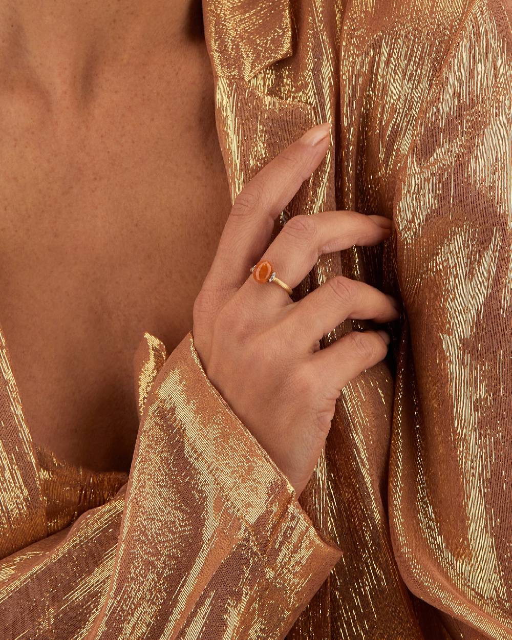 Nanis Anello "PETRA" In Oro, Diamanti E Avventurina Arancione (piccolo) – Nanis Italian Jewels