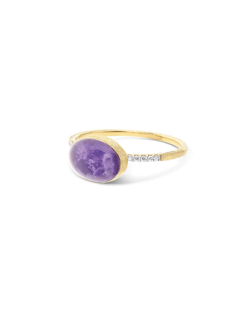 Nanis Anello Violetta "Boules" in oro inciso, diamanti, lepidolite e madrepe – Nanis Italian Jewels
