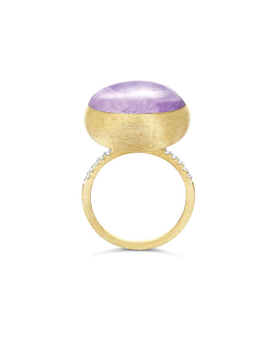 Nanis Anello Violetta "Boules" In Oro Inciso, Diamanti, Lepidolite E Madrepe – Nanis Italian Jewels