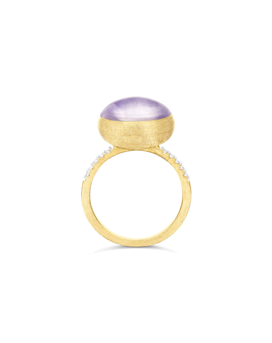 Nanis Anello Violetta "Boules" In Oro Inciso, Diamanti, Lepidolite E Madrepe – Nanis Italian Jewels