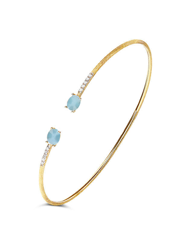 Nanis Bracciale a schiava "DANCING AZURE" inciso a mano in oro, diamanti e a – Nanis Italian Jewels