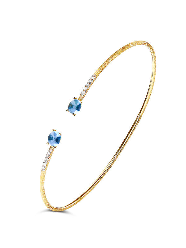 Nanis Bracciale a schiava "DANCING AZURE" inciso a mano in oro, diamanti e t – Nanis Italian Jewels