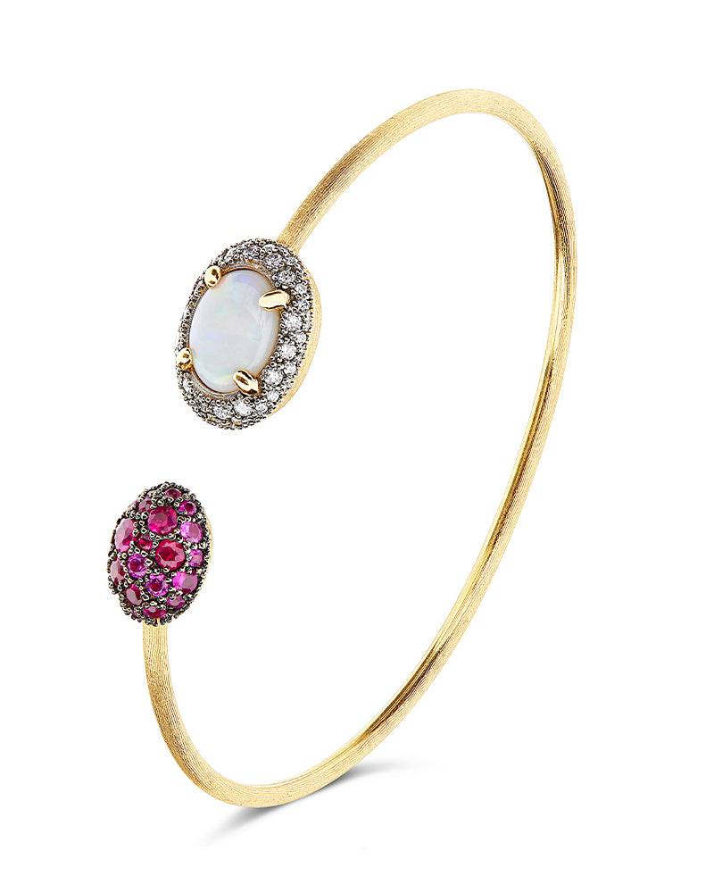 Nanis Bracciale a schiava "DANCING REVERSE" in oro, zaffiri rosa, rubini, op – Nanis Italian Jewels