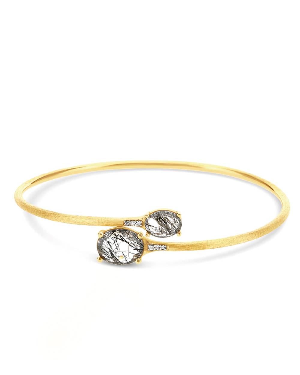 Nanis Bracciale A Schiava "IPANEMA" In Oro, Quarzo Rutilato Grigio E Diamant – Nanis Italian Jewels