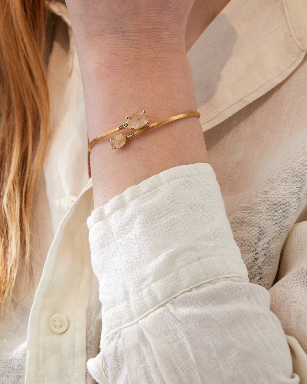 Nanis Bracciale A Schiava "IPANEMA" In Oro, Quarzo Rutilato Giallo E Diamant – Nanis Italian Jewels