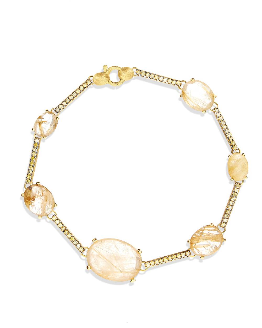 Nanis Bracciale "ARIA" in oro, quarzo rutilato giallo e barrette di diamanti – Nanis Italian Jewels
