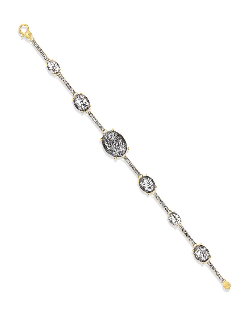 Nanis Bracciale "ARIA" In Oro, Quarzo Rutilato Grigio E Barrette Di Diamanti – Nanis Italian Jewels