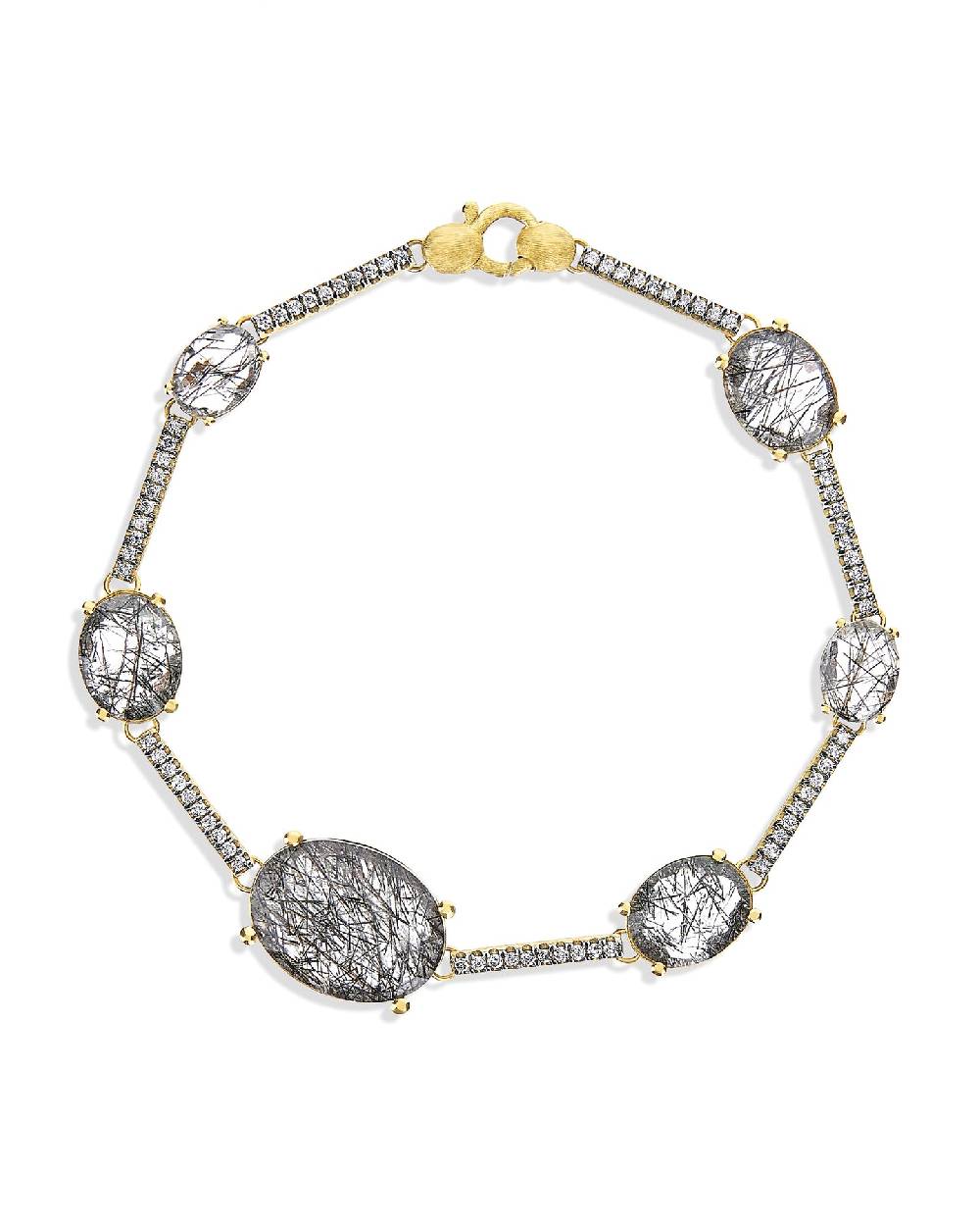 Nanis Bracciale "ARIA" in oro, quarzo rutilato grigio e barrette di diamanti – Nanis Italian Jewels