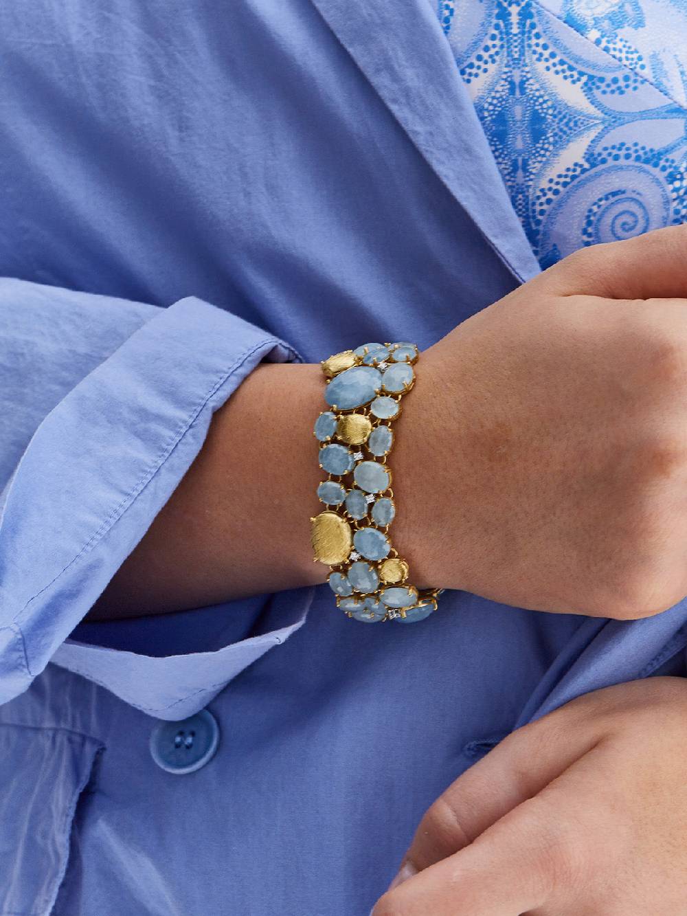 Nanis Bracciale "IPANEMA" A Fascia In Oro, Acquamarina E Diamanti – Nanis Italian Jewels