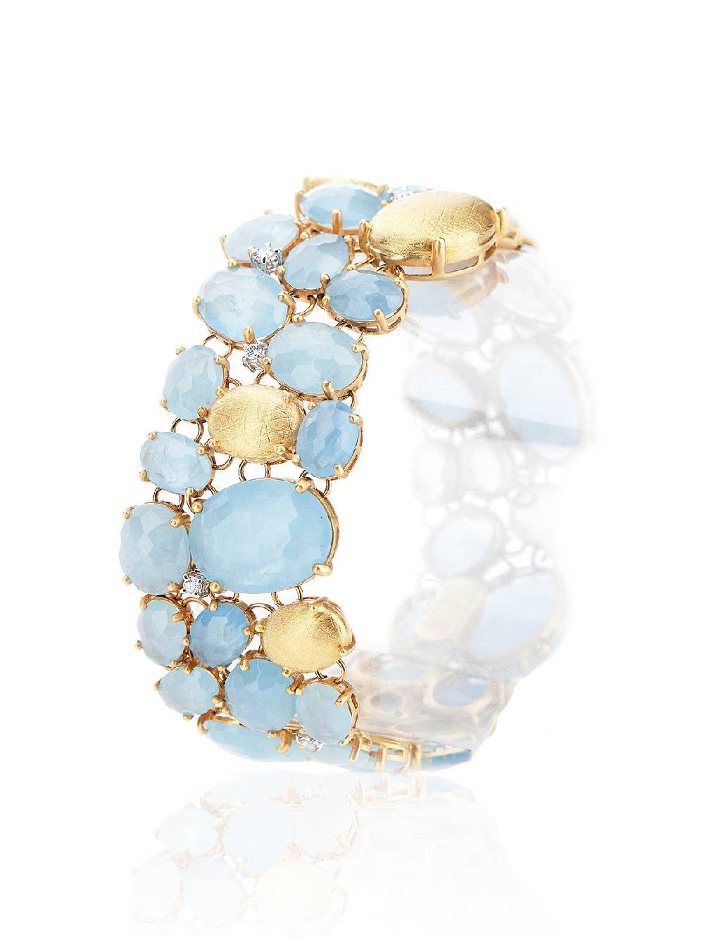 Nanis Bracciale "IPANEMA" a fascia in oro, acquamarina e diamanti – Nanis Italian Jewels