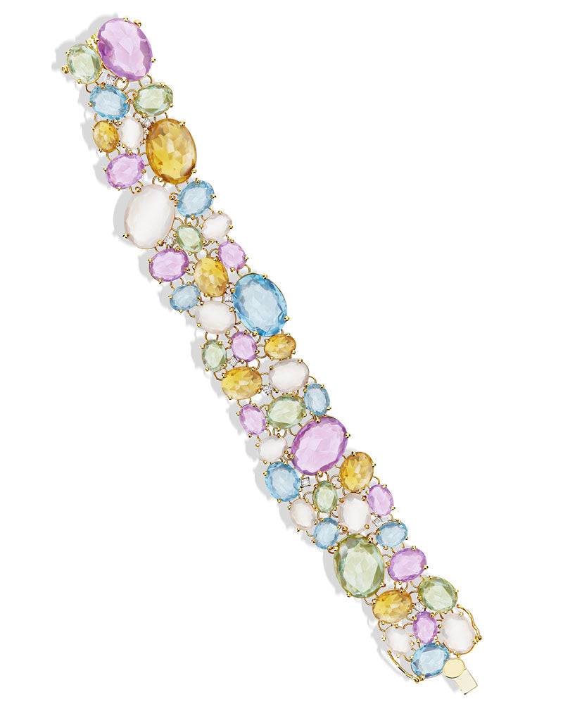Nanis Bracciale "IPANEMA" A Fascia In Oro, Ametista, Topazio Blu, Quarzo E D – Nanis Italian Jewels